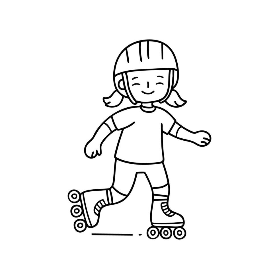 Child learning to roller blade with helmet and knee pads vector