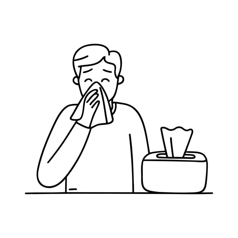 Tissue box nearby a person with a runny nose vector