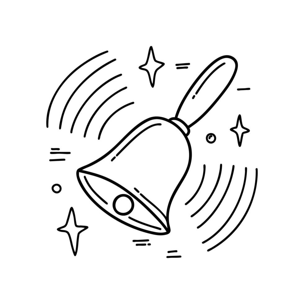 Bell swinging mid-air with vibration lines and floating sound icons vector