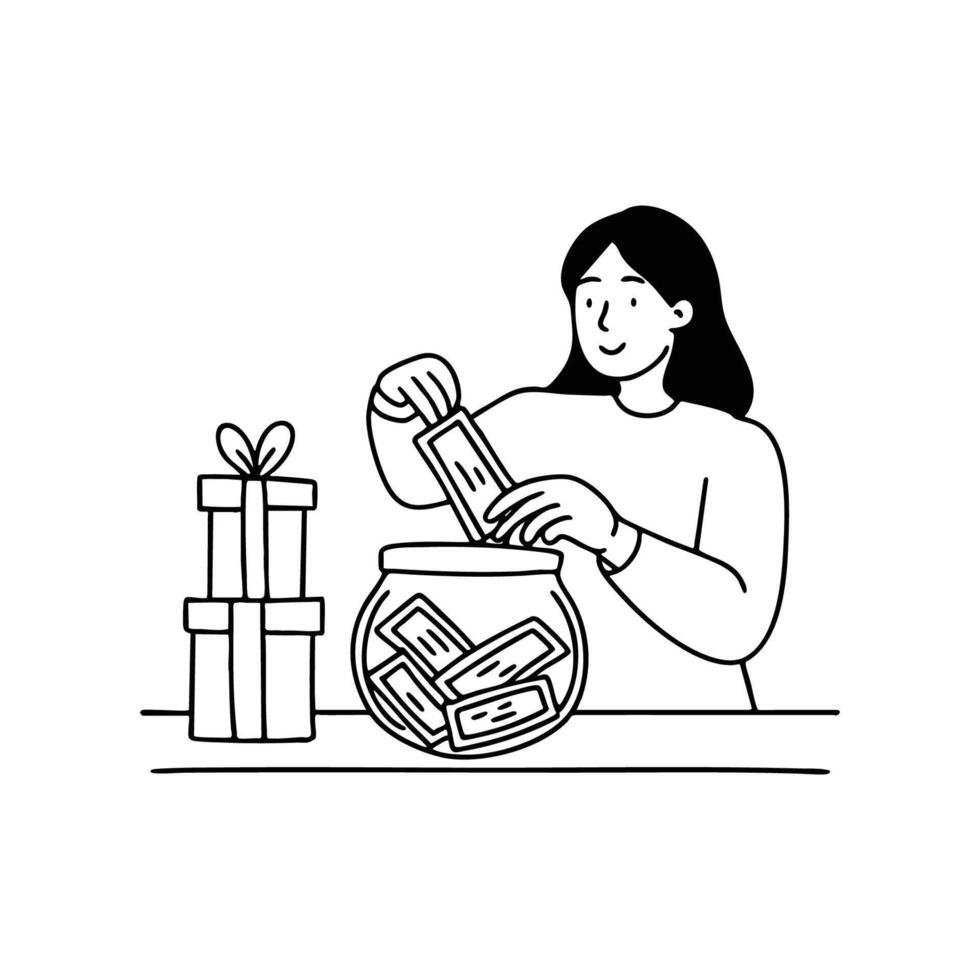 Person picking a raffle ticket from a bowl of rolled tickets vector