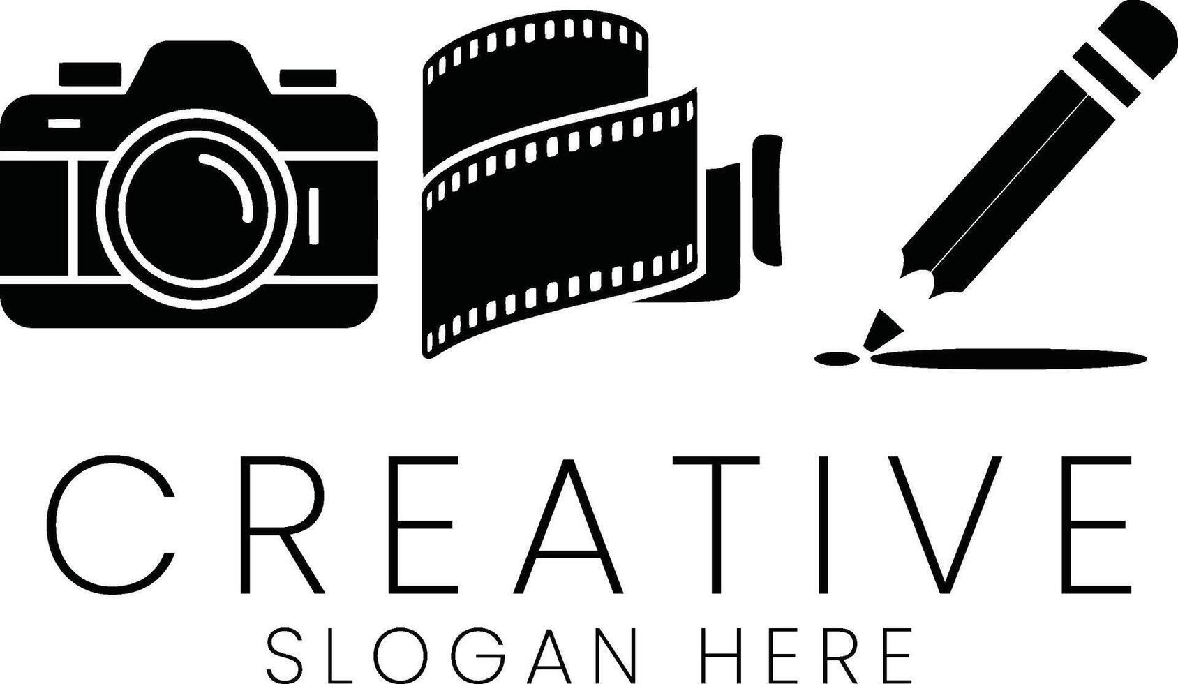 Black Camera Film Pencil Creative Design Photography Studio art icon white image vector
