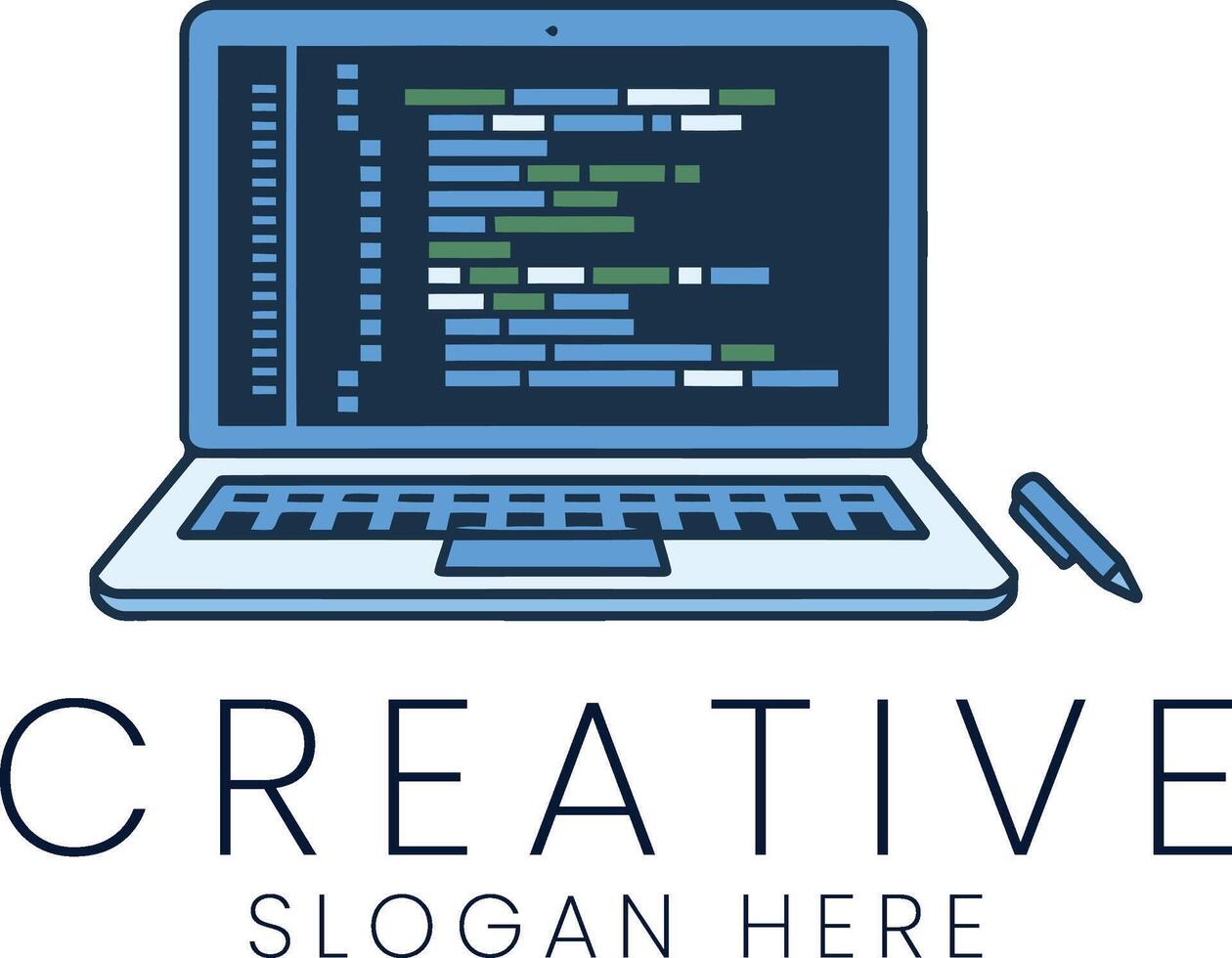 Modern Laptop Coding Design Digital Art Illustration pen web code blue dark data vector