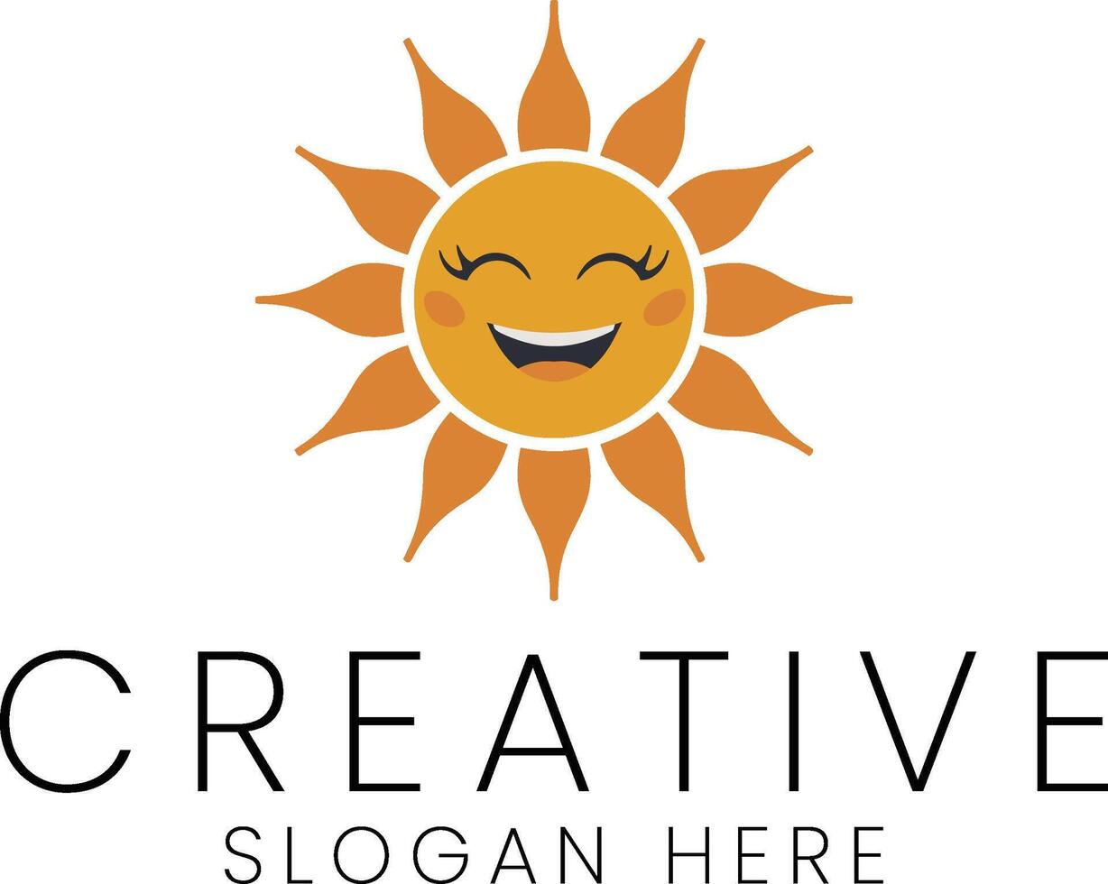 Happy Smiling Sun Cartoon Design Template cute warm icon flat image style white vector