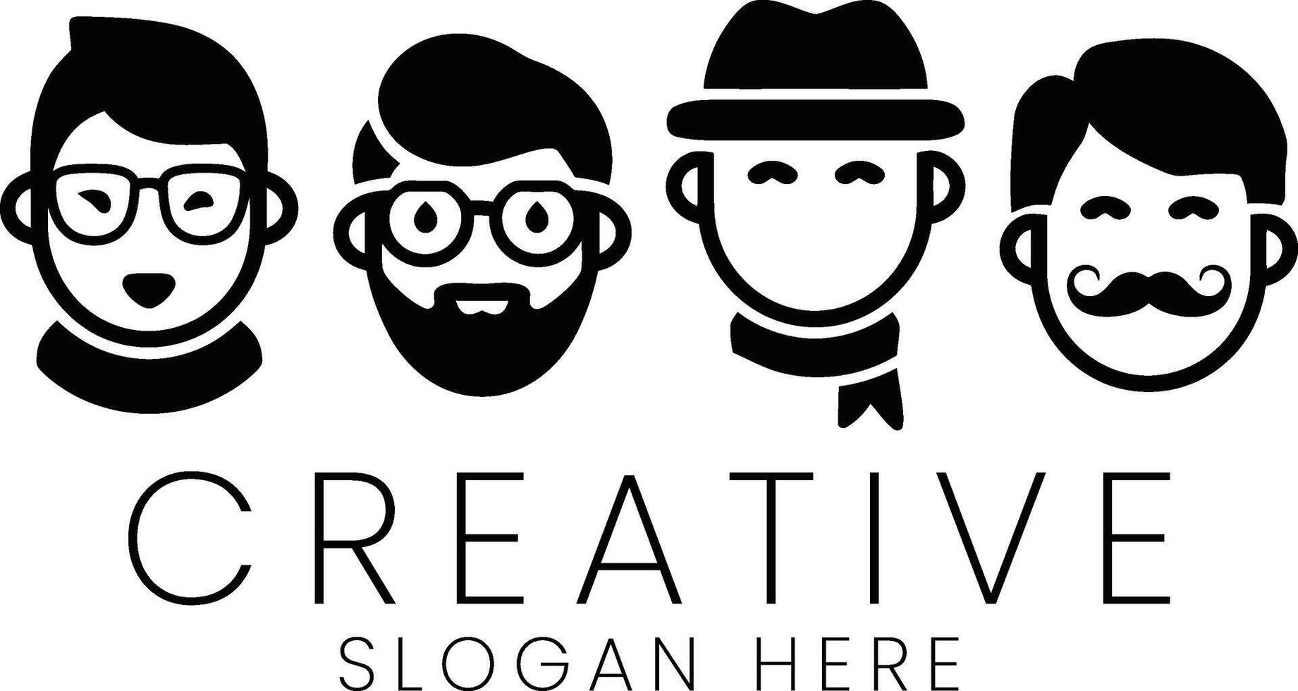Stylish Male Icons Creative Team Modern Design men art man hat flat faces group black vector