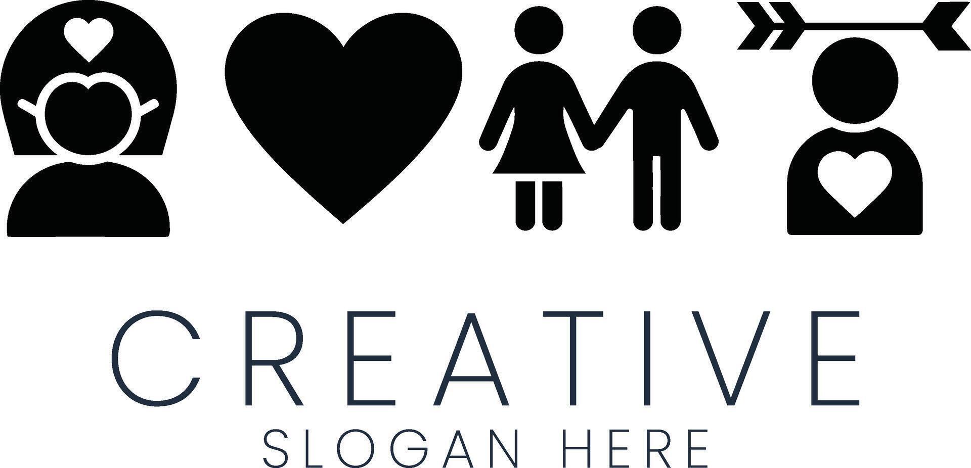 Simple Love Icons Set Design Graphic Illustration art flat cute heart black white vector