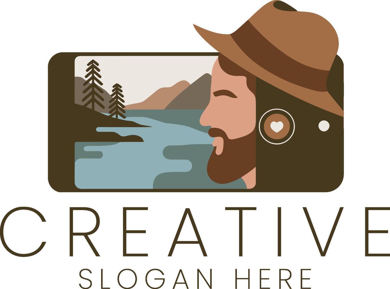 Stylish Man Scenic View Phone Photography Creative Design art sky hat icon lake calm vector