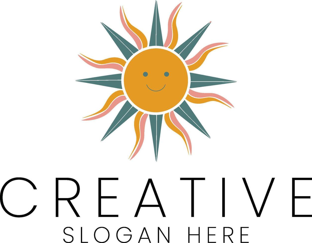 Happy Smiling Sun Design Template Graphic art pink teal rays cute icon flat green vector
