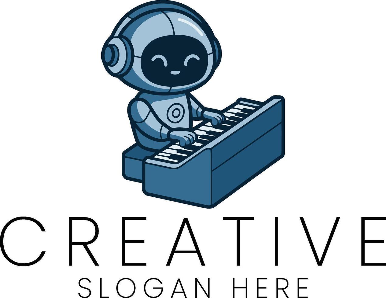 Cute Robot Musician Playing Keyboard Music Instrument art fun blue icon happy notes vector