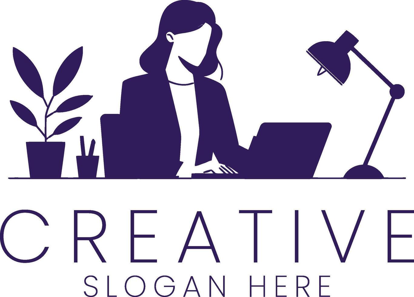 Stylish Woman Working Laptop Modern Office Creative Design desk flat icon neat lamp vector
