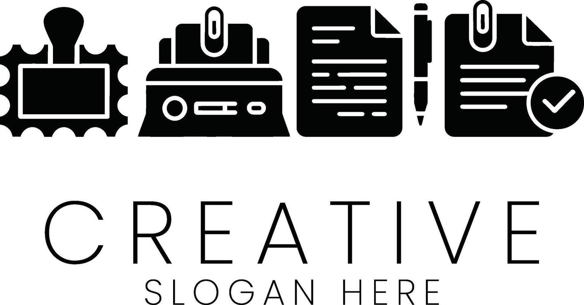 Professional Black Stamp Document Icons Design pen set work seal mark flat vector