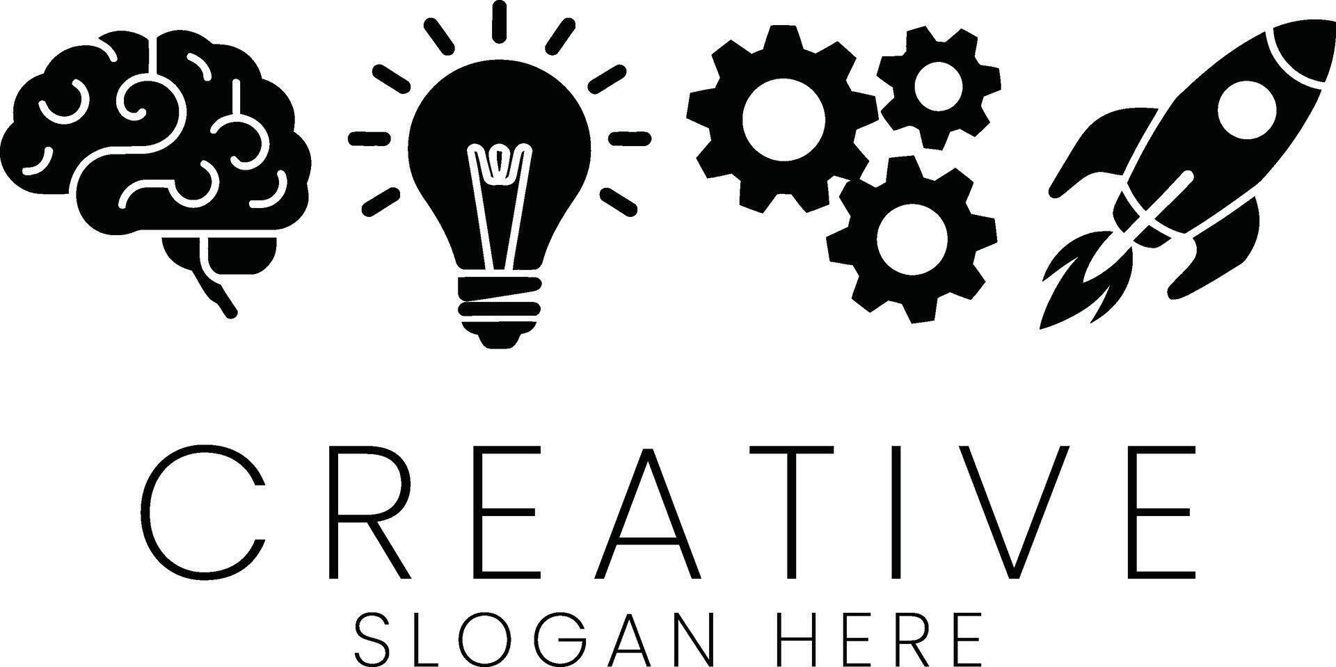 Innovative Creative Process Startup Idea Launch Brain Gears Rocket goal risk icon power vector