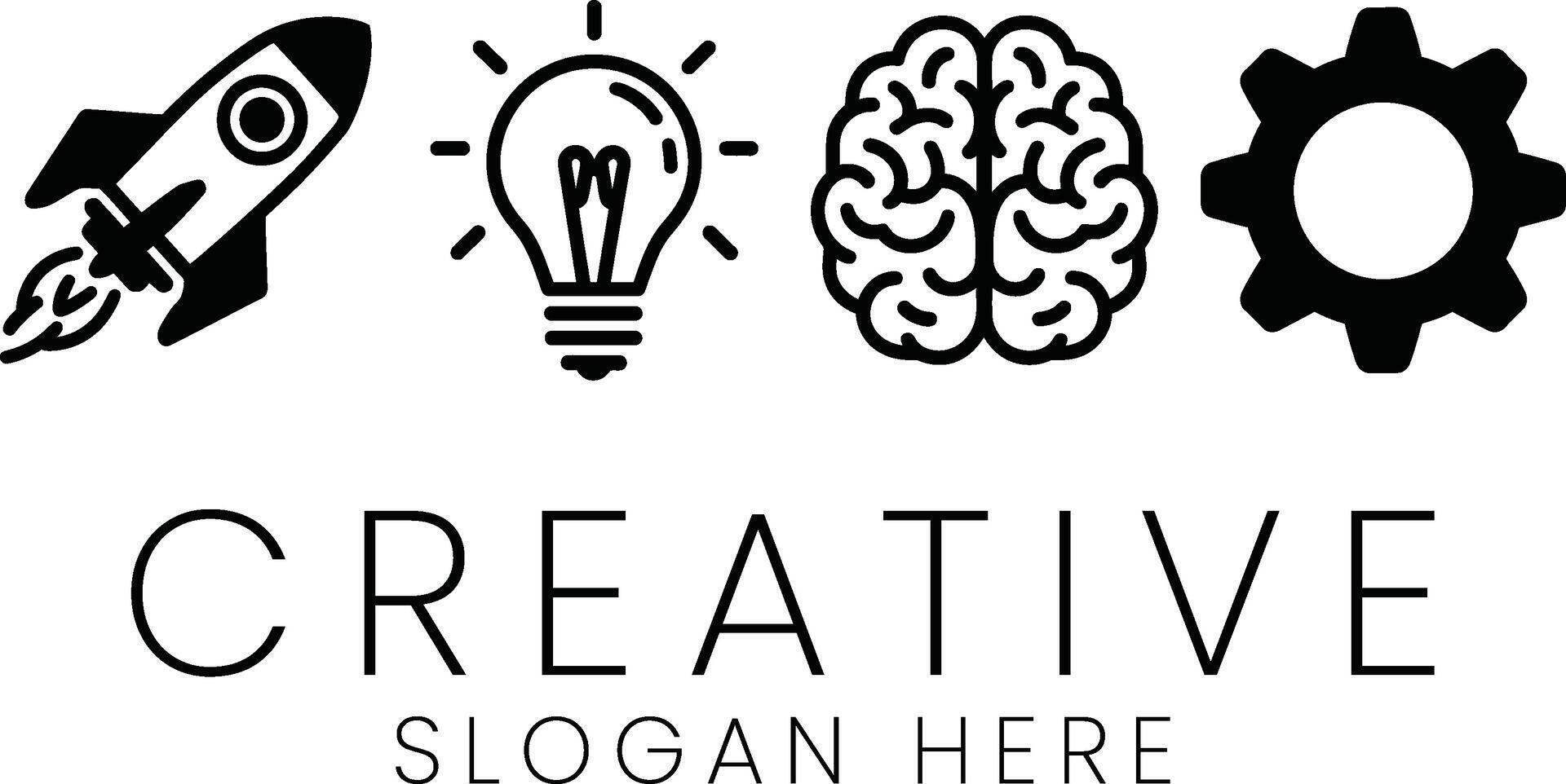 Creative Process Innovation Startup Rocket Idea Brain Gear work team icon power speed vector