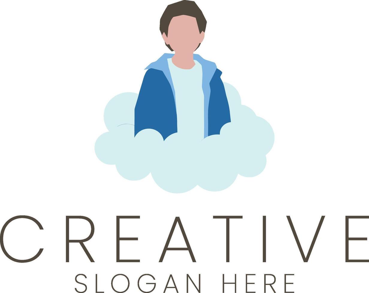 Creative Boy in Cloud Blue Jacket Design Illustration art icon cute flat style image child vector