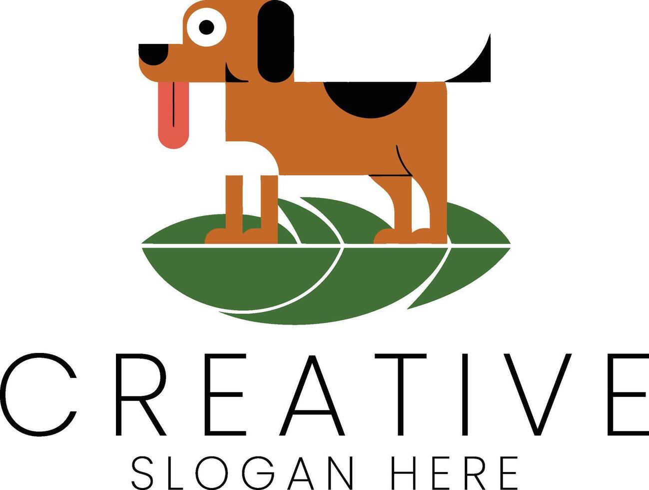 Happy Dog on Green Leaf Modern Design Illustration Pet Cute Cute Icon Flat Image Brown White vector