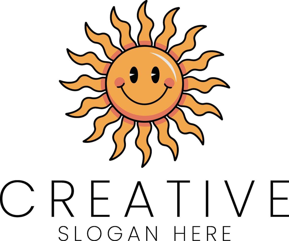 Smiling Sun Cartoon Design Bright Happy Summer Cute Warm Icon Yellow Orange Joyful vector