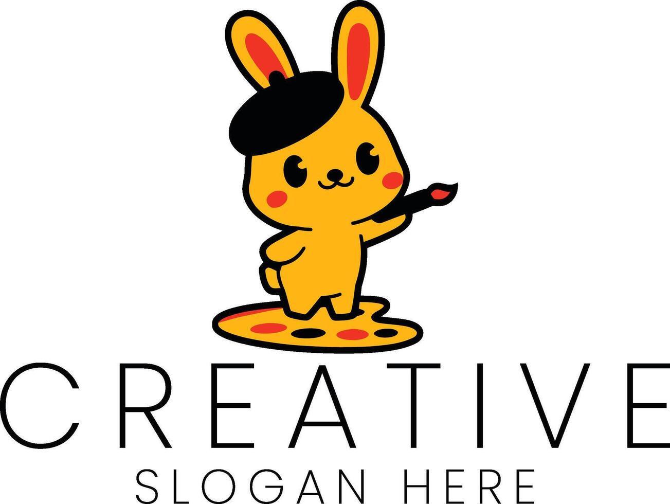 Adorable Artist Bunny Painting Creative Design Illustration red cute icon brush image animal vector