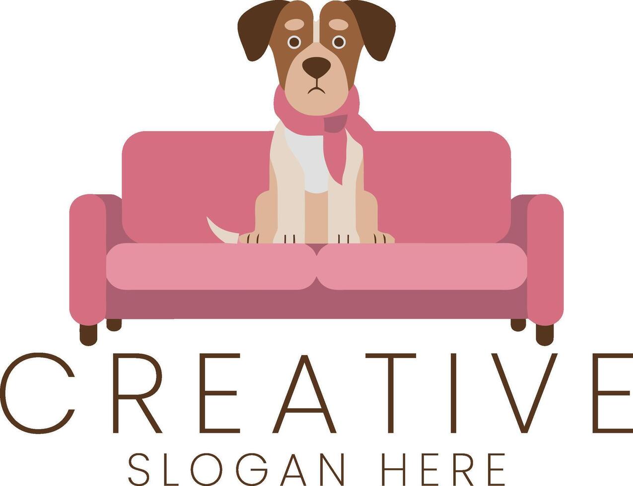 Adorable Dog Sitting on Pink Couch Creative Design Illustration pet cute flat icon image puppy vector