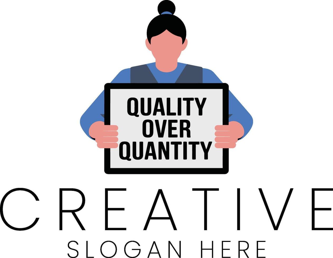 Person Holding Quality Over Quantity Sign Creative Business Concept Illustration Flat Icon Work vector