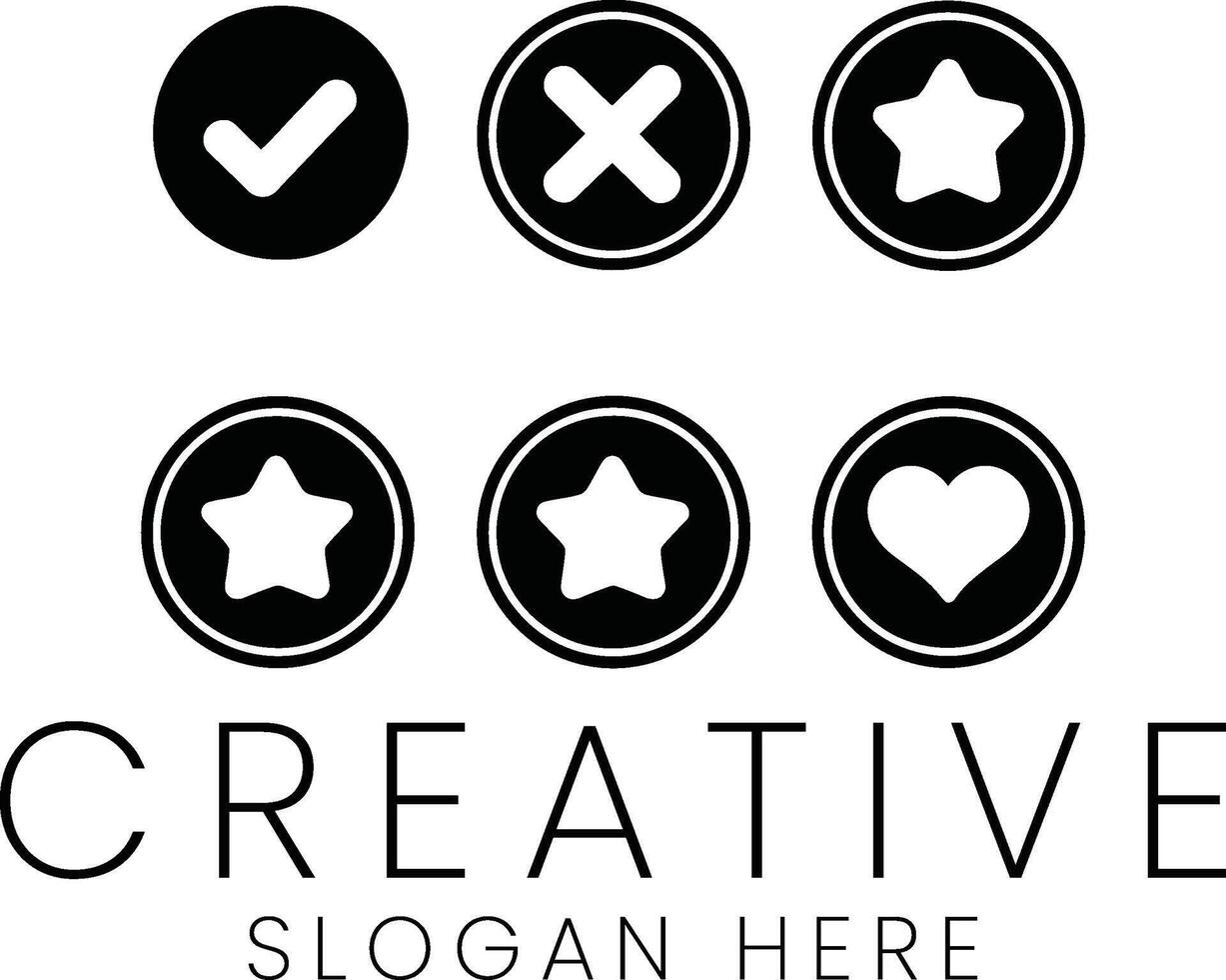 Modern Black White Icons Check Mark Star Heart Design ui ux set web app love style vector