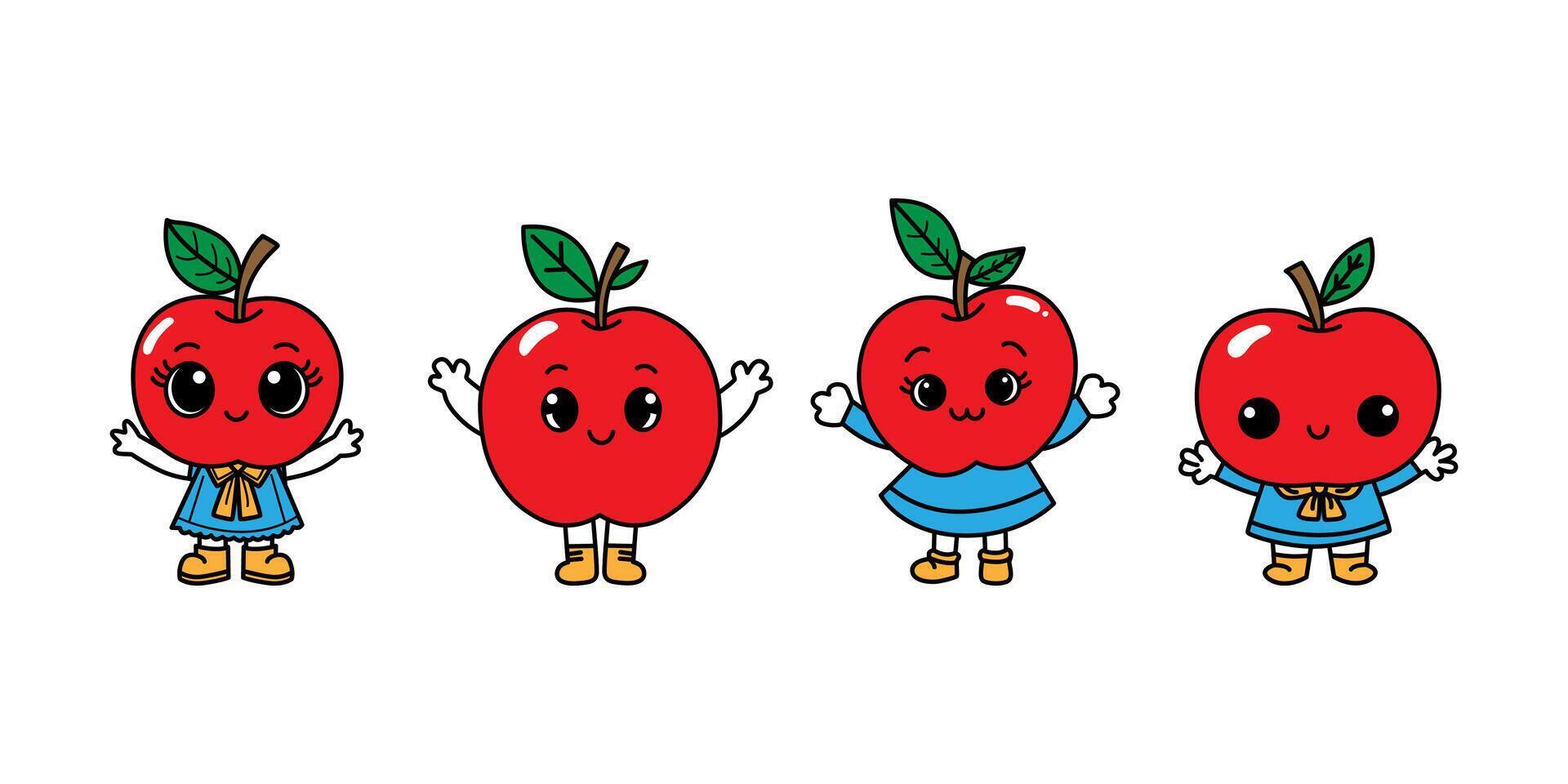 Cartoon apple characters illustration vector