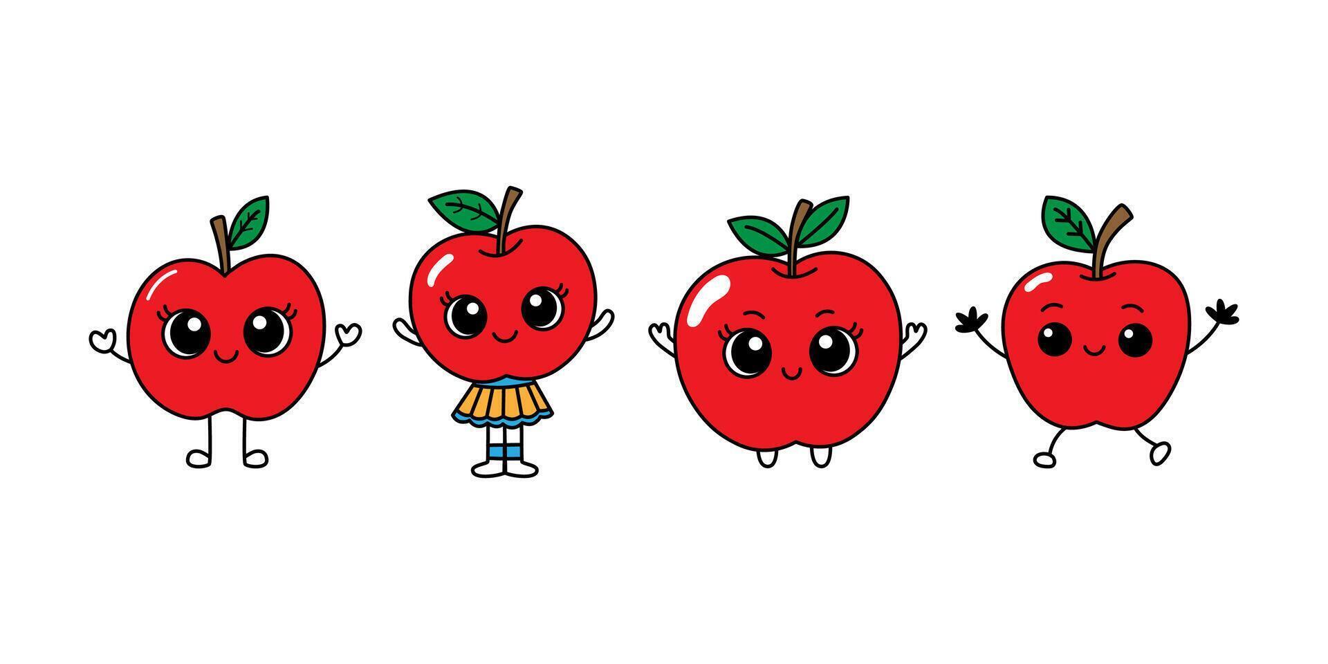 Apple cartoon characters illustration vector