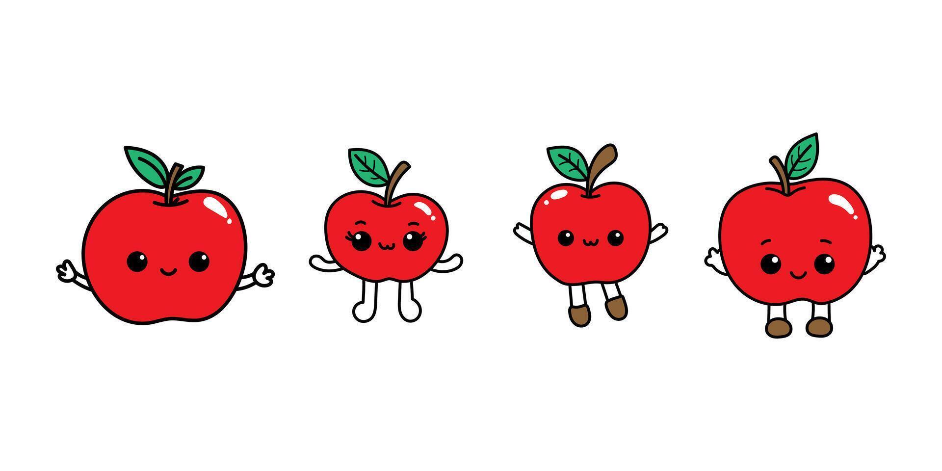 A set of four red apples with faces and eyes vector