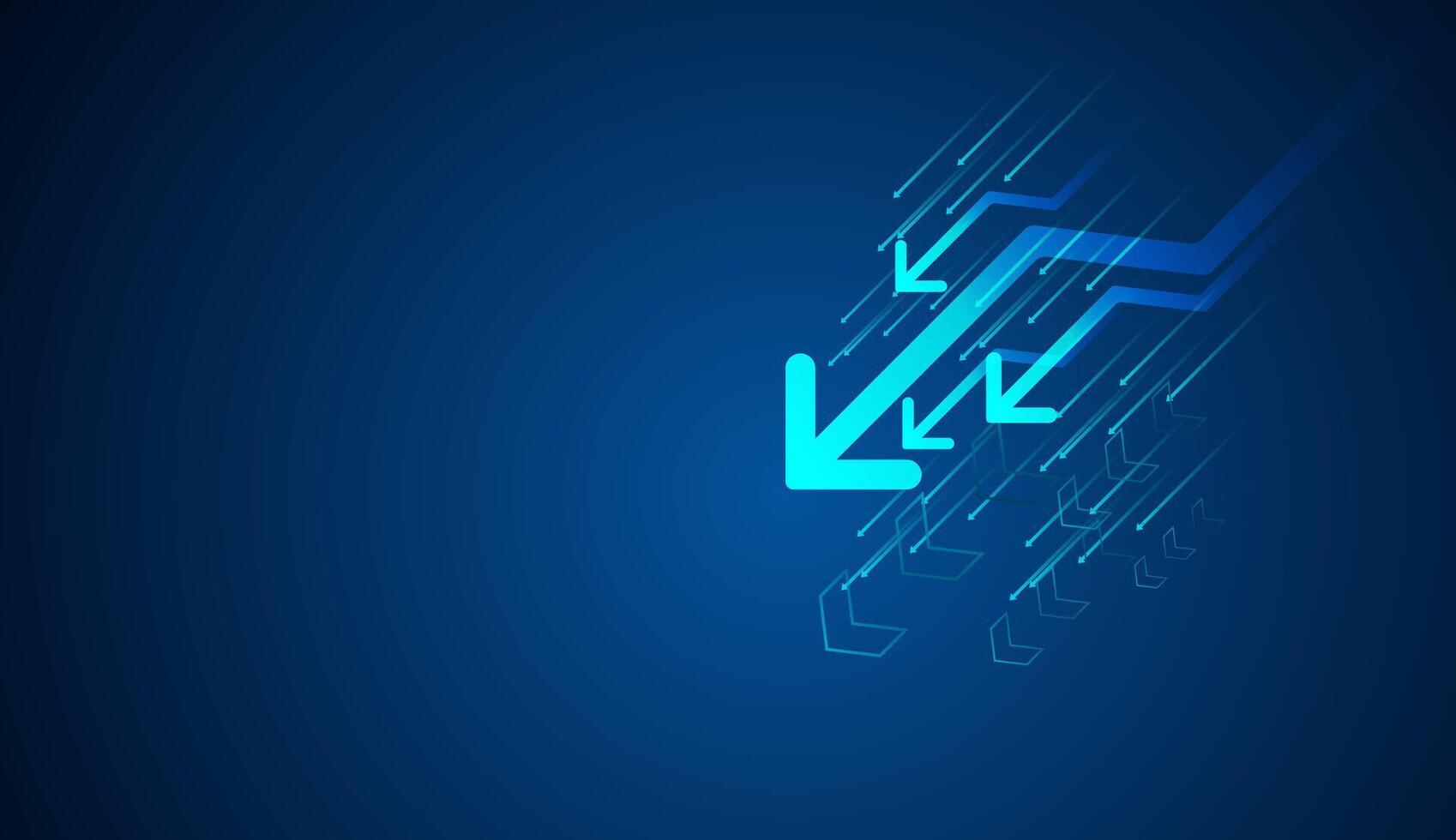 Moving dow of arrows surge diagonally, symbolizing acceleration, breakthrough down on dark blue illustration vector