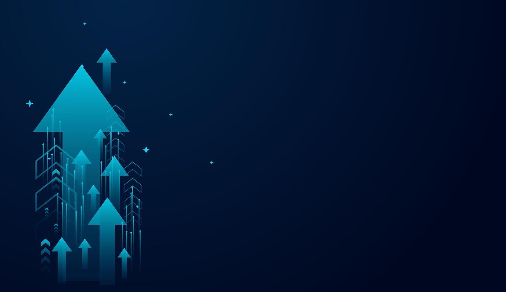 The dynamic upward arrows in collection on a dark background, representing progress in illustration. Set of growth technology arrows on dark blue background vector