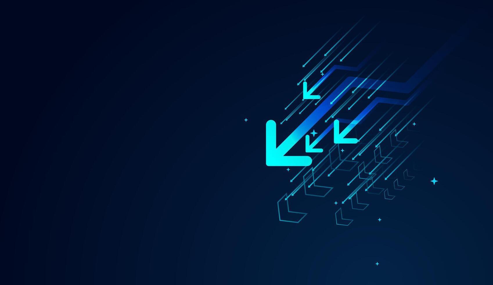 Moving dow of arrows surge diagonally, symbolizing acceleration, breakthrough down on dark blue, illustration vector