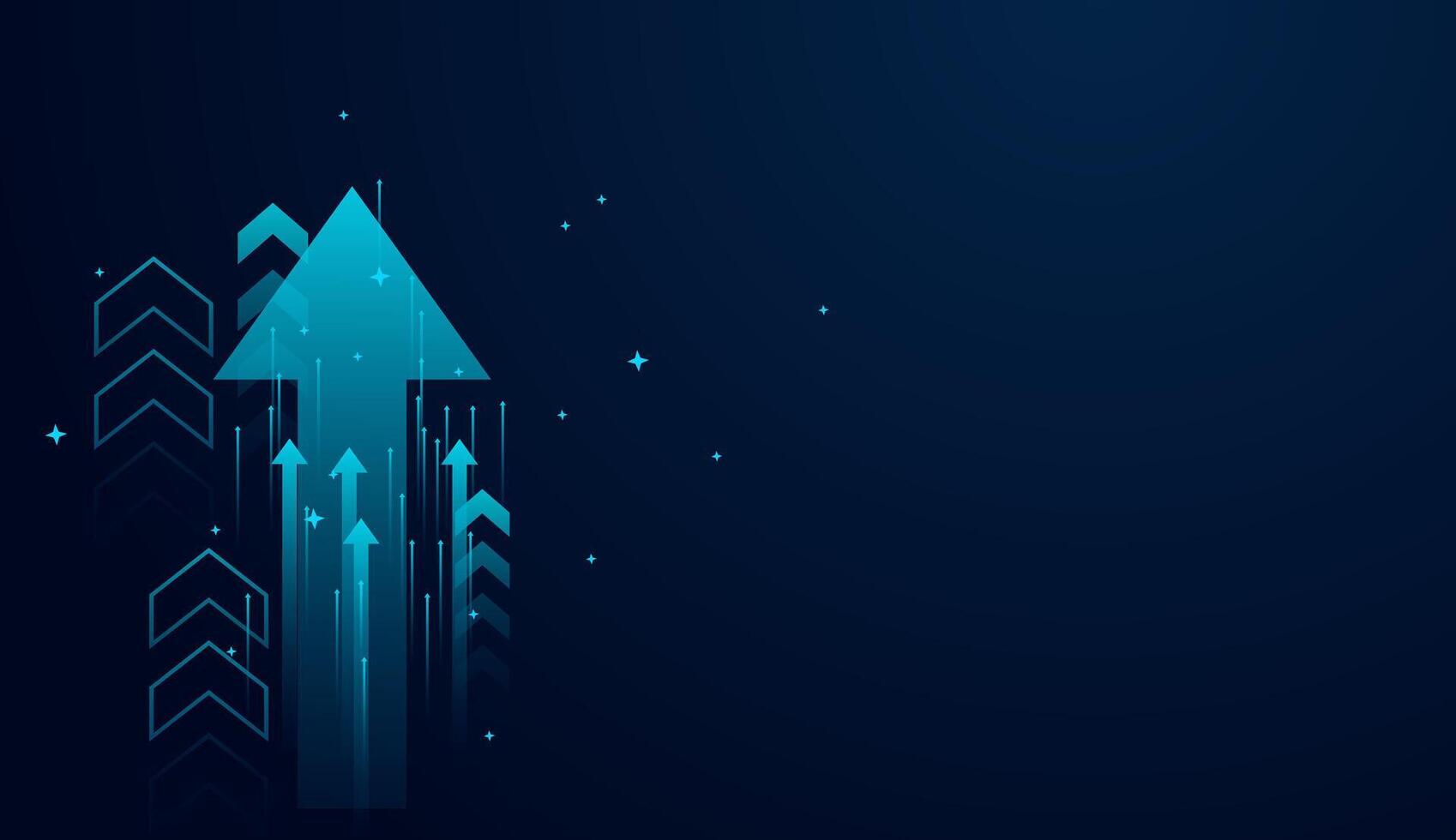 Set of up arrows in dark blue color, the growth technology arrows on dark blue background. dynamic upward arrows on a dark background, representing progress vector