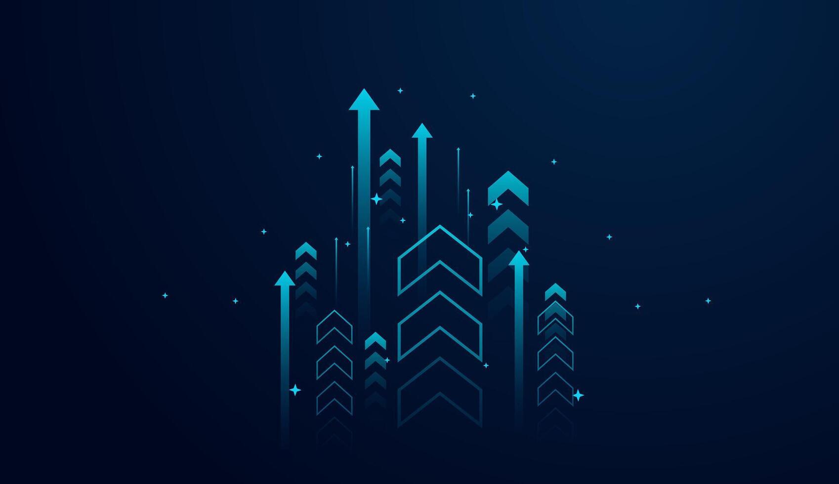 A cluster of glowing blue arrows points upward, symbolizing financial growth, success, and a positive trend in performance. , illustration on gradient blue vector