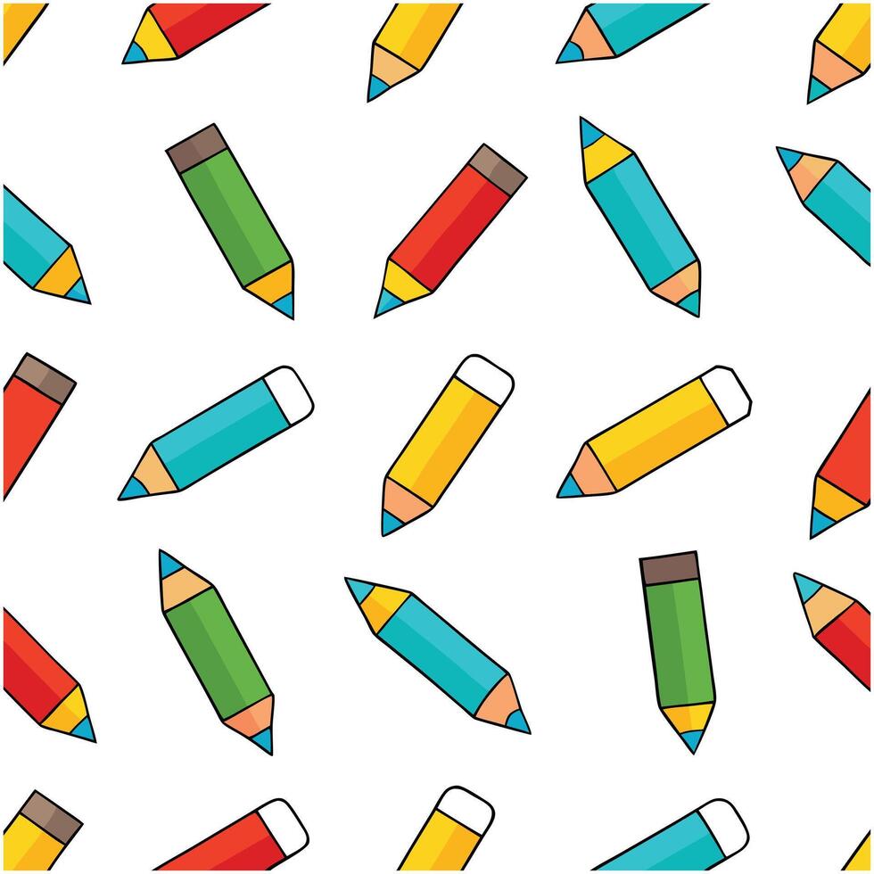 Colorful multi color Cartoon Pencils Seamless Pattern vector