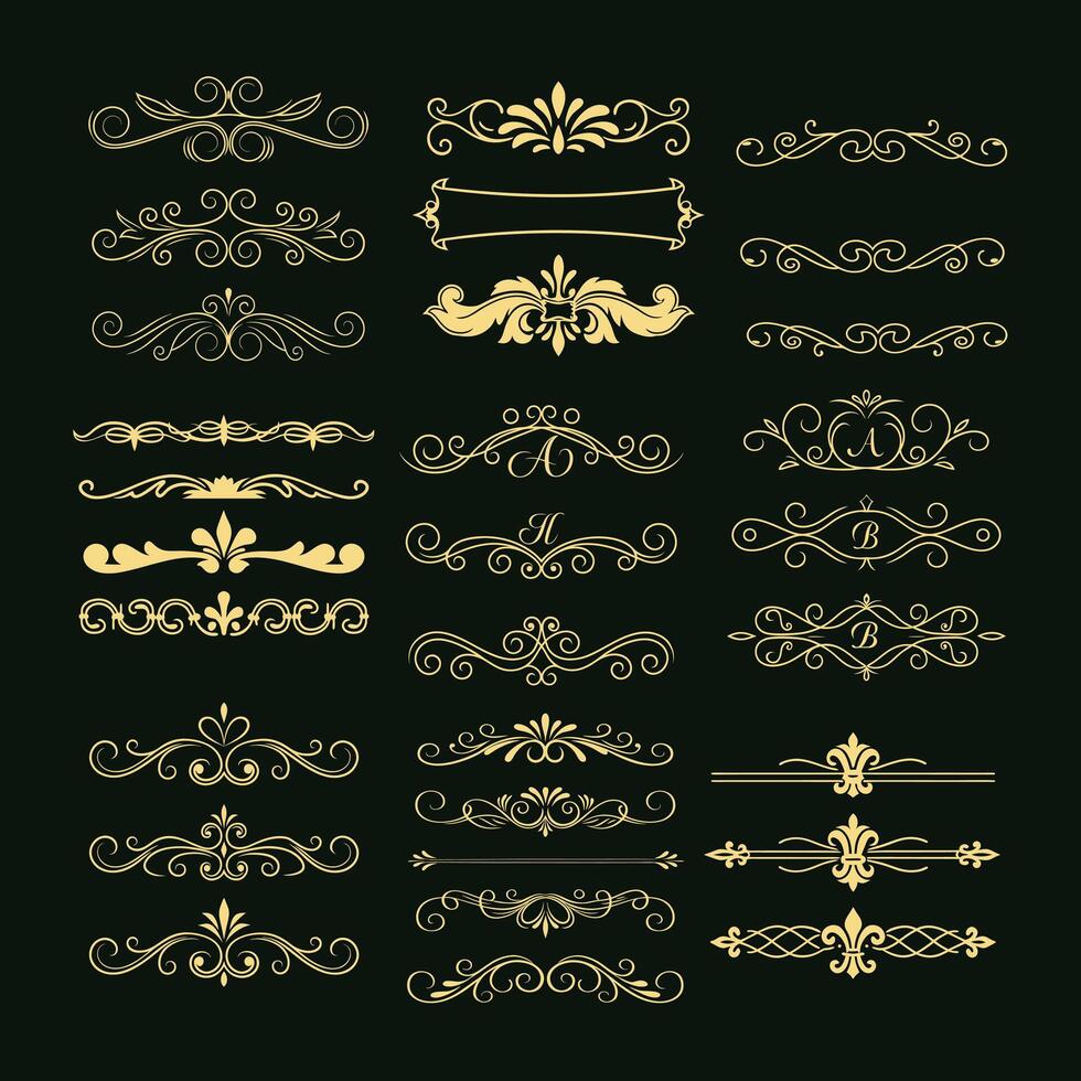 Elegant Golden Calligraphic Design Elements collection. vector