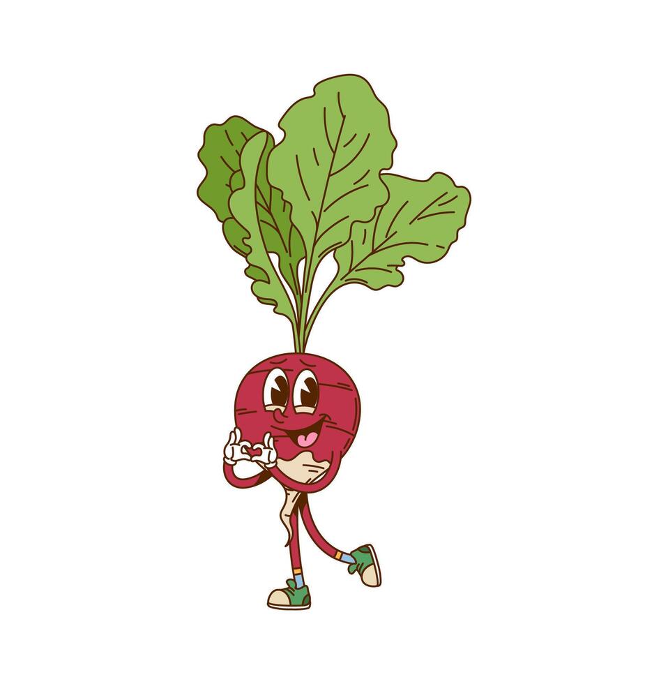Groovy radish vegetable character with funny face vector