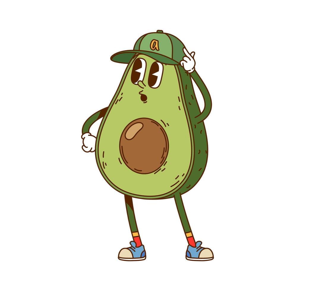 Cartoon groovy avocado vegetable funny character vector