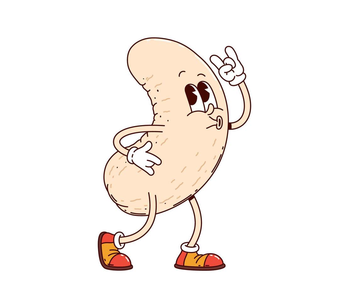 Cartoon groovy cashew nut or bean seed character vector