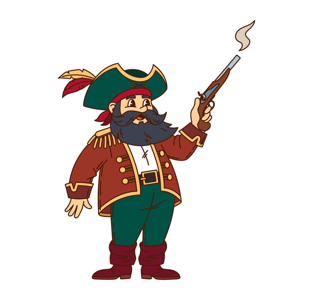 Cartoon groovy corsair holding steaming gun vector