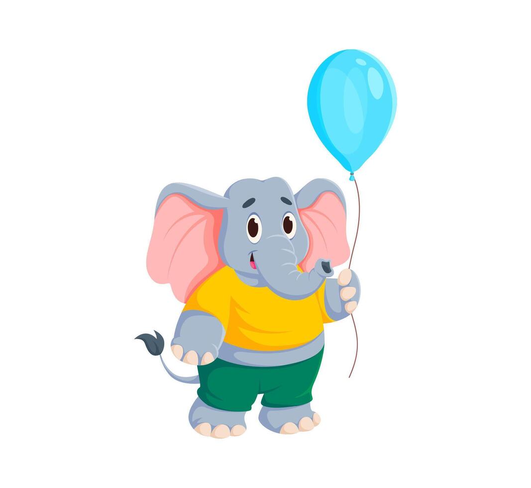 Cartoon funny elephant character with blue balloon vector