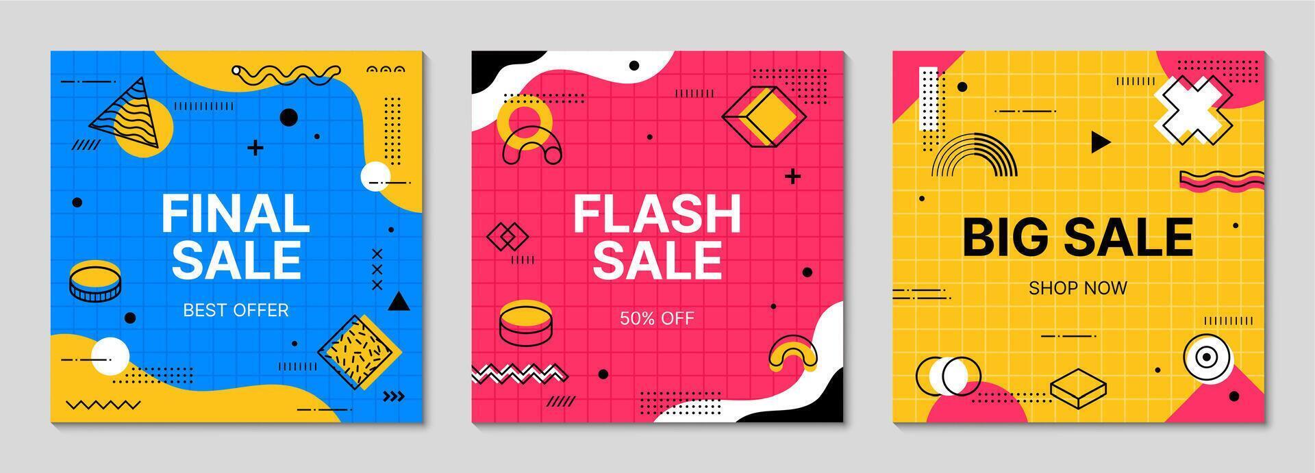 Sale Memphis banner with abstract geometric shapes vector