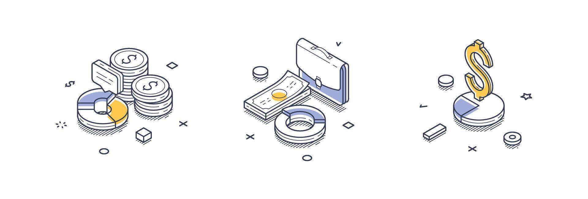 Modern isometric icons depicting business investment and financial growth strategies vector