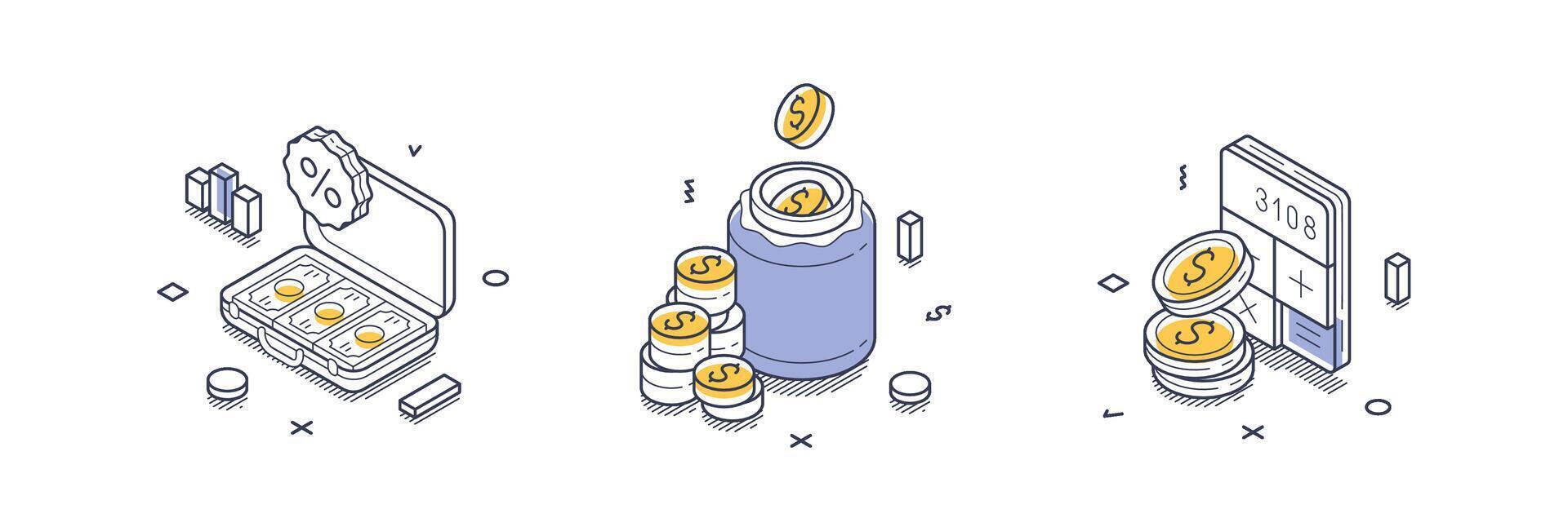 Explore modern isometric line icons for business investment concept in design vector