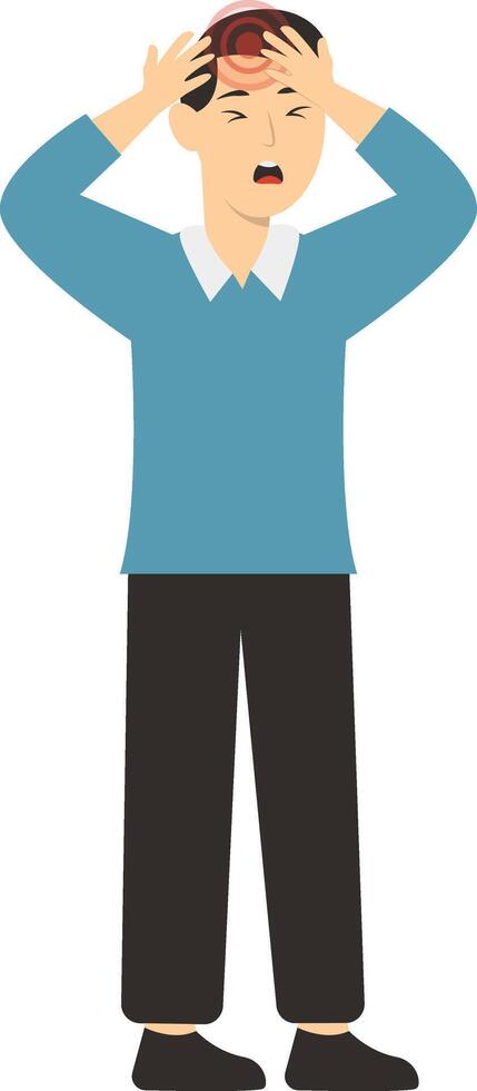 Male in Sick Character. Man Suffering on White Background. vector