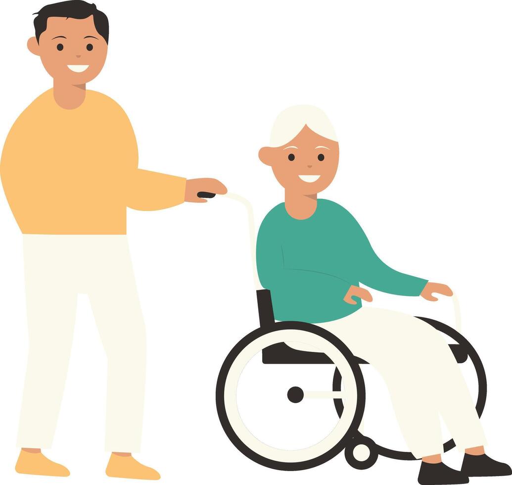 Volunteers Helping Old Person with Cartoon Design vector