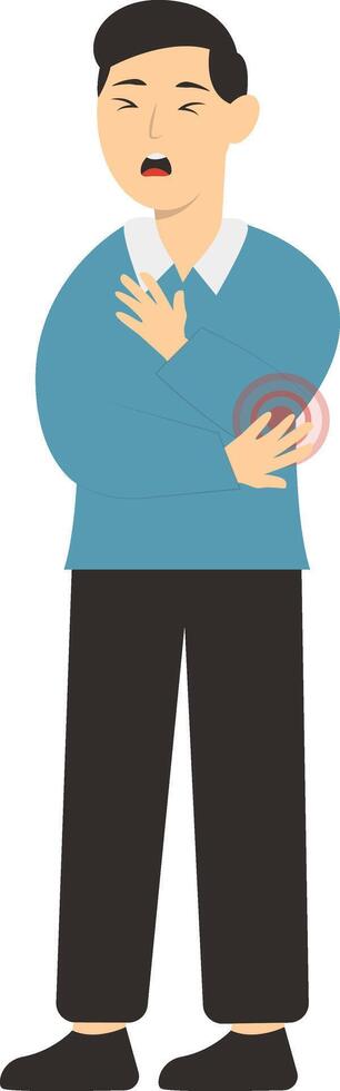 Male in Sick Character. Man Suffering. Isolated on White Background. vector