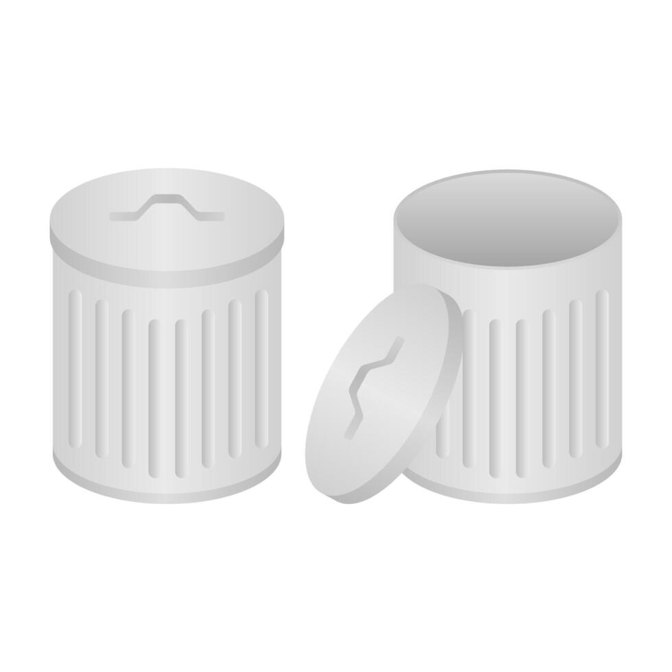 Clean Metal Trash Bin. Trash Bin Icon on White Background. Garbage Sorting Bin. vector