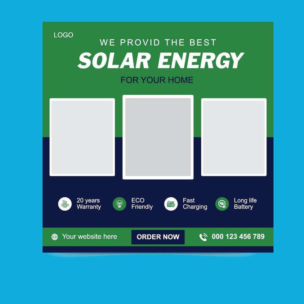 Modern Green Solar Power Post for Eco Marketing Campaigns vector