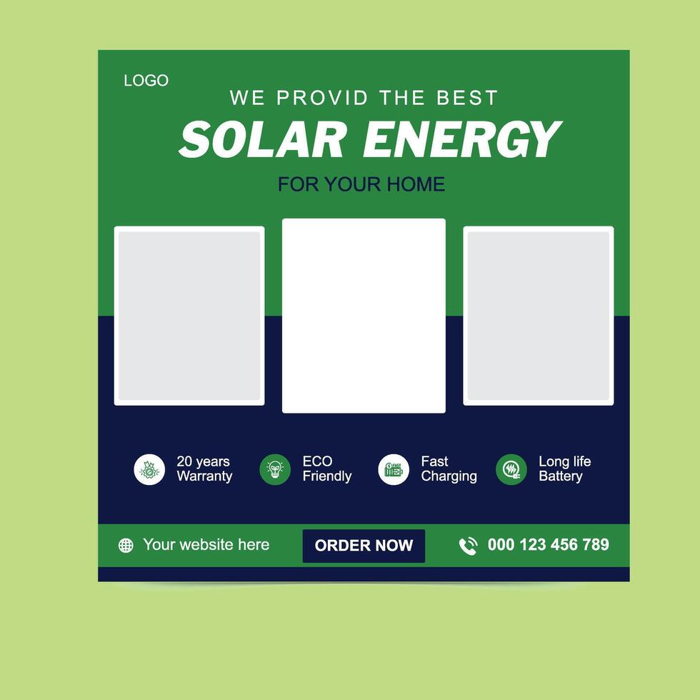 Sustainable Future with Solar Energy Editable Social Media Template vector
