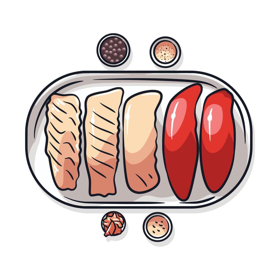 Vibrant Sushi Platter Illustration Featuring Traditional Japanese Cuisine vector