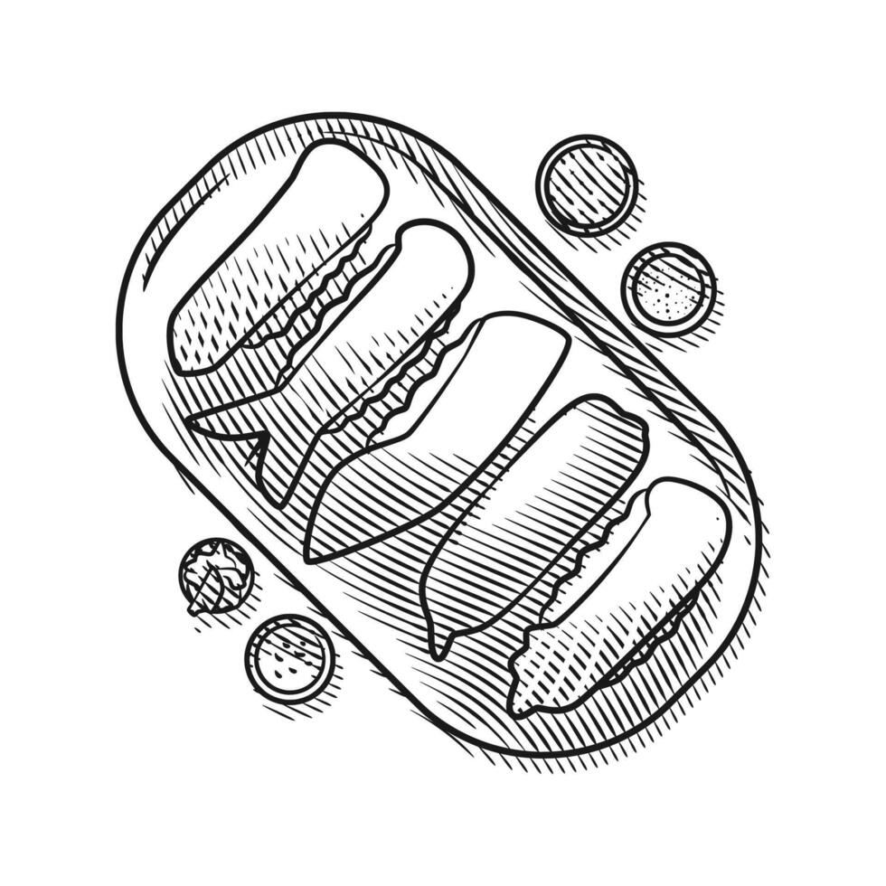 Vintage Engraving Style Line Art of Traditional Sushi Platter vector