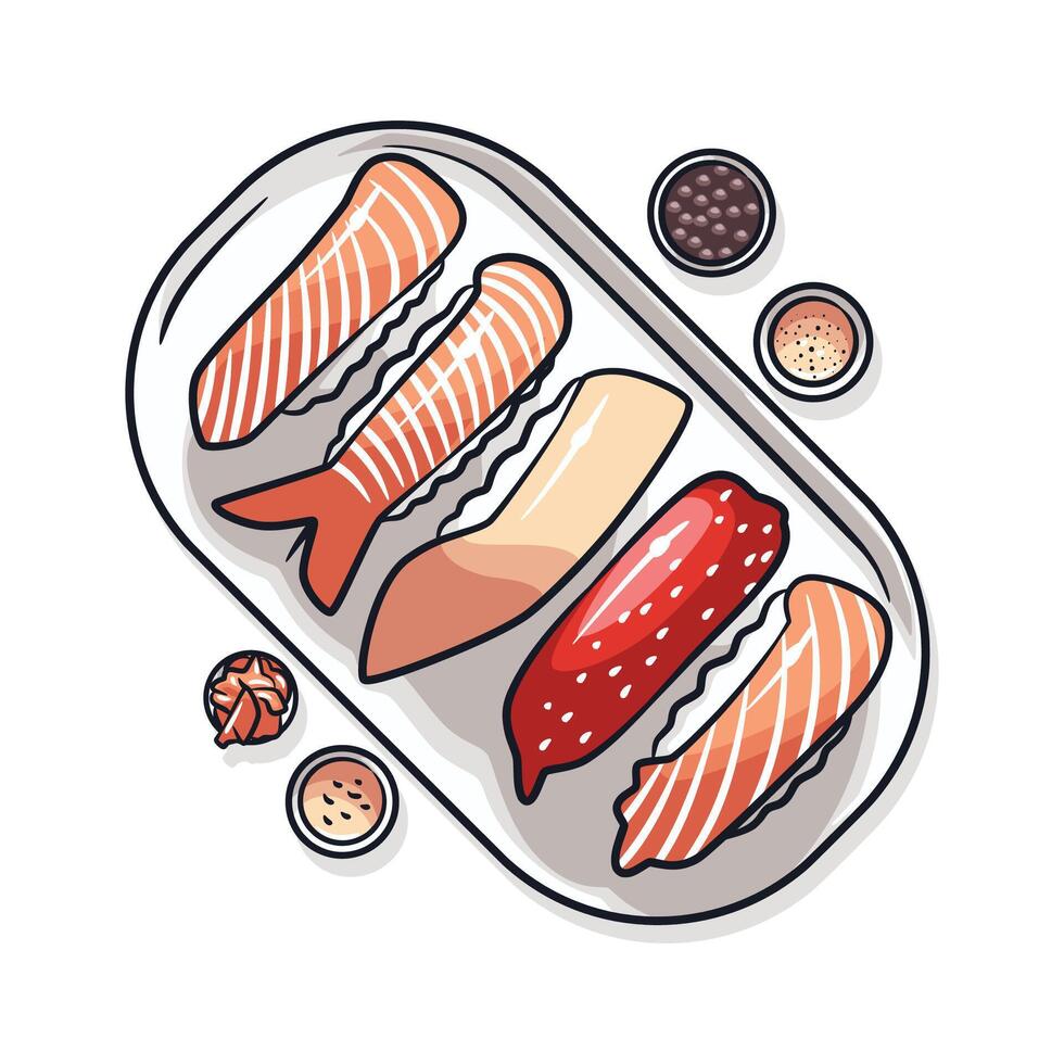 Delicious Hand-Drawn Sushi Platter Illustration in Modern Style vector